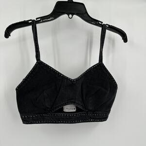 Zara Womens Braden Denim Bralette Top Size S Black Festival Fairy Grunge‎ Goth